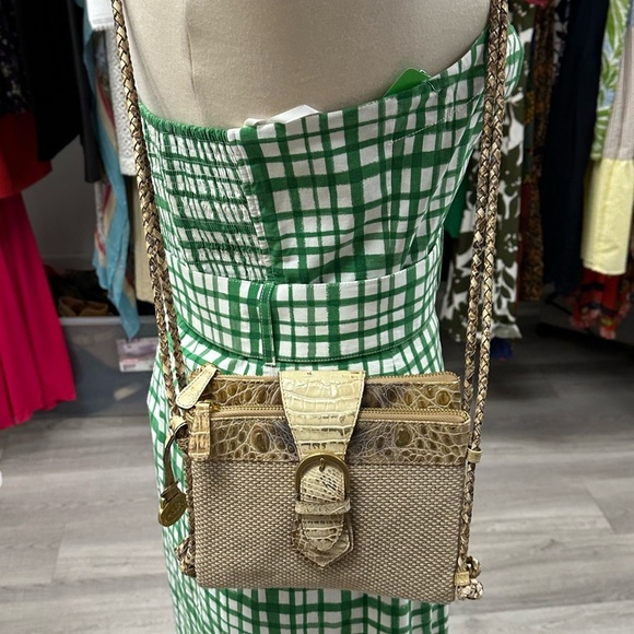 Brahmin Harbor Collection Crossbody Bag – Woven Straw & Croc-Embossed trim - Picture 7 of 10